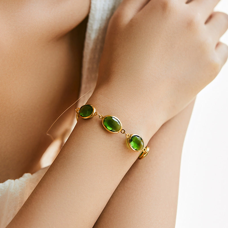 Lightweight Luxury Women's Embroidered Glass Bracelet