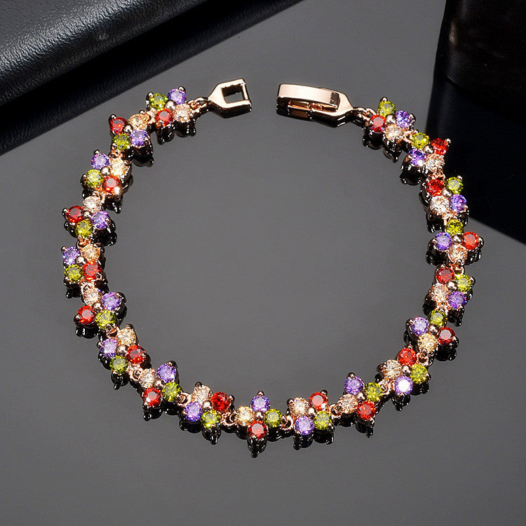 Bracelet délicat orné de petites fleurs serties de zircons associant élégance - NovaShop NovaShop Rose Gold Bigbuy