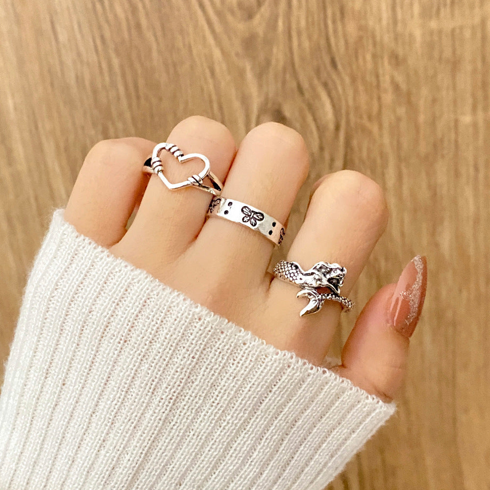 Fashionable butterfly and snake ring combination