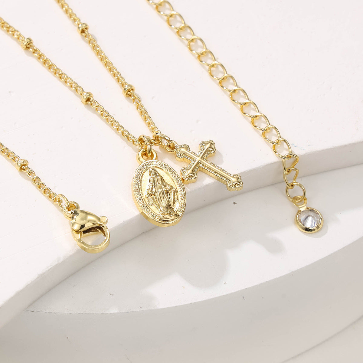 Gold Virgin Mary cross necklace