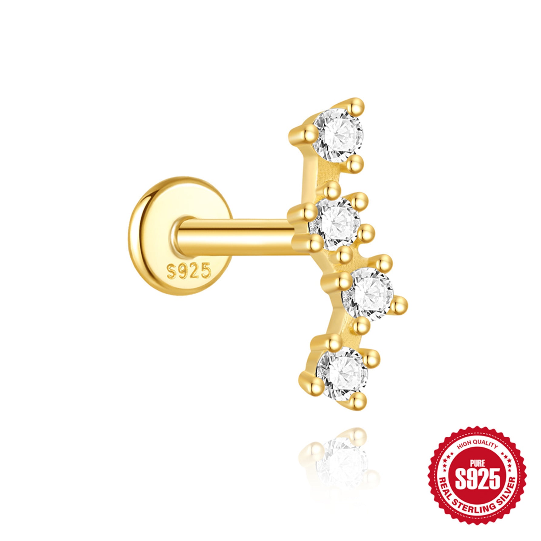 S925 sterling silver ear stud with rhinestone inlaid and hollow lotus flower