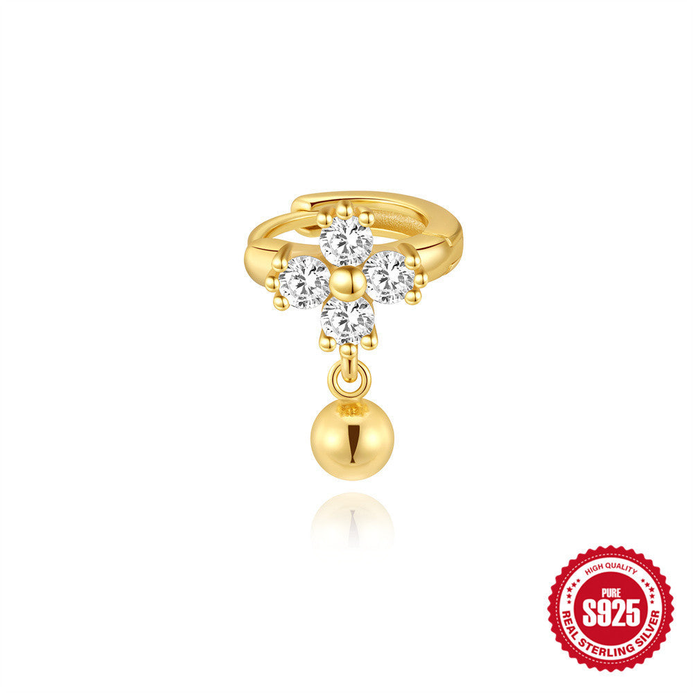 S925 Sterling Silver Clover Flower Diamond Ear Clip