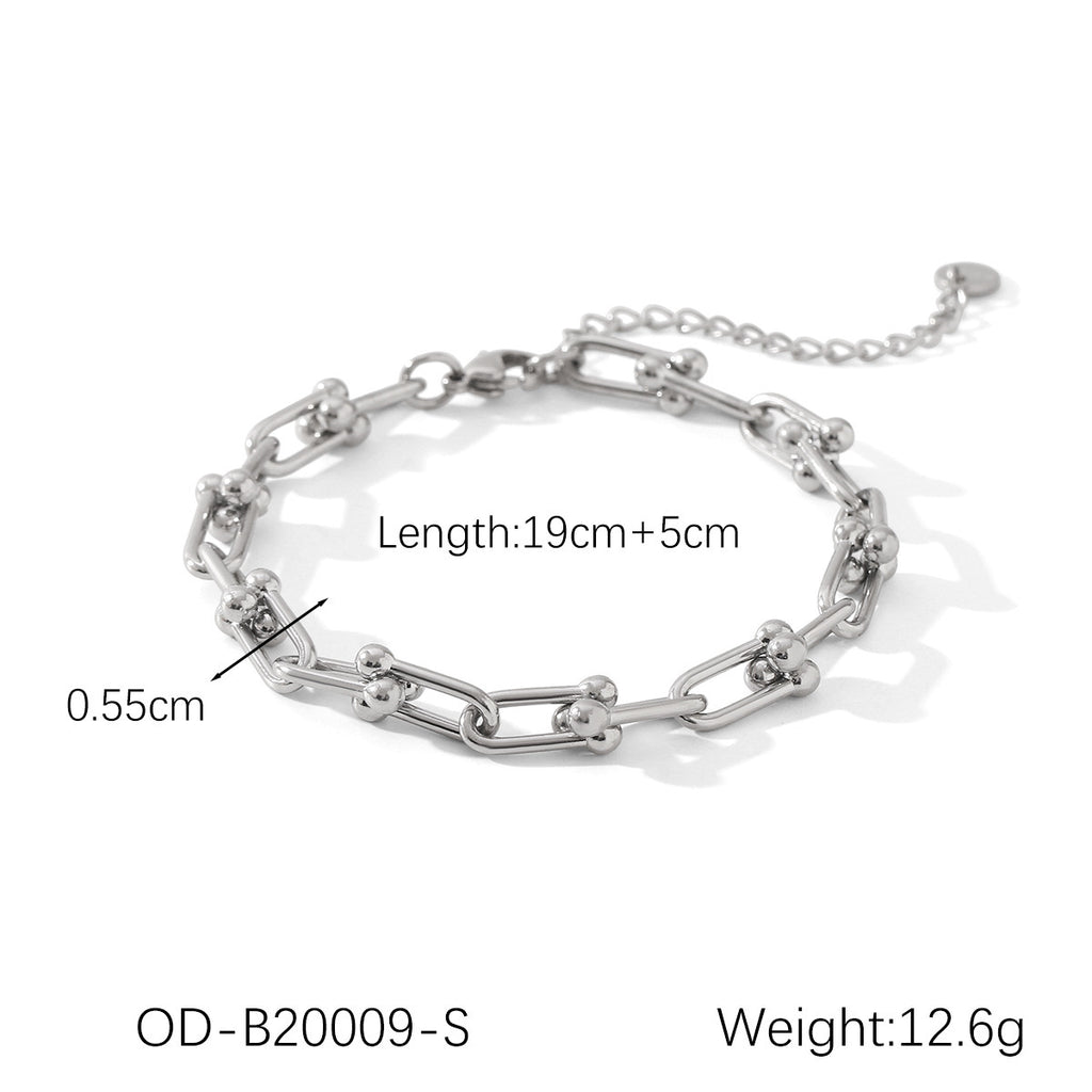 Set including necklace, horseshoe chain bracelet and earrings is made of high quality stainless steel