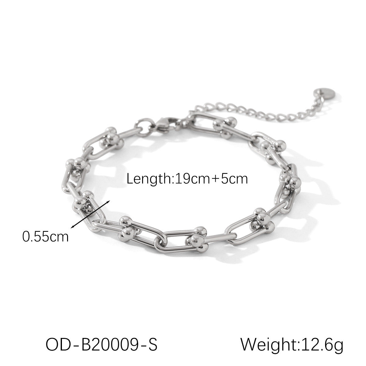 Set including necklace, horseshoe chain bracelet and earrings is made of high quality stainless steel