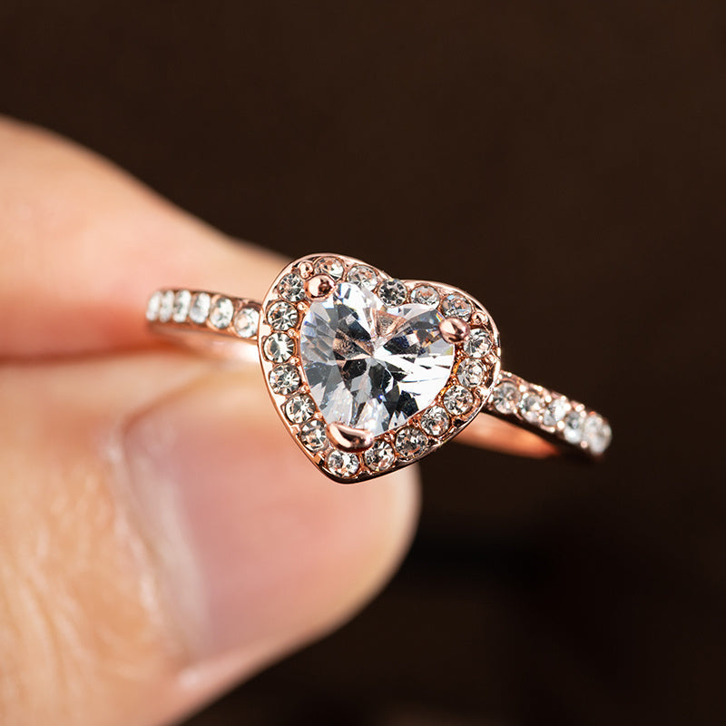 Women's White Copper Wedding Ring with Crystal Heart - Christmas Style