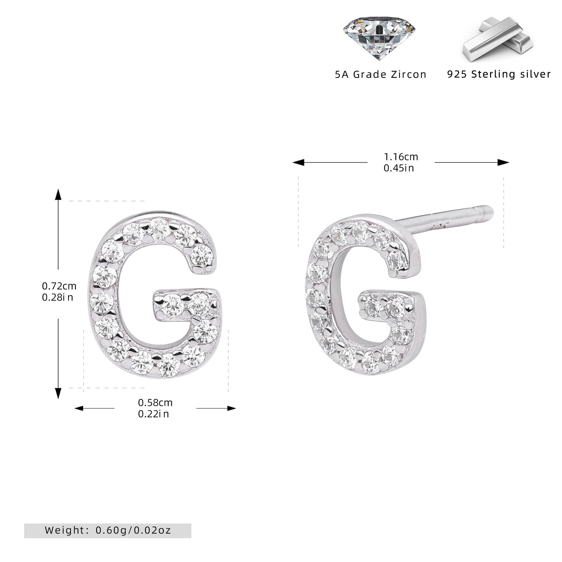 Boucles d’oreilles puces élégantes pour femmes avec lettres - NovaShop NovaShop Platinum G / 925 Silver Bigbuy