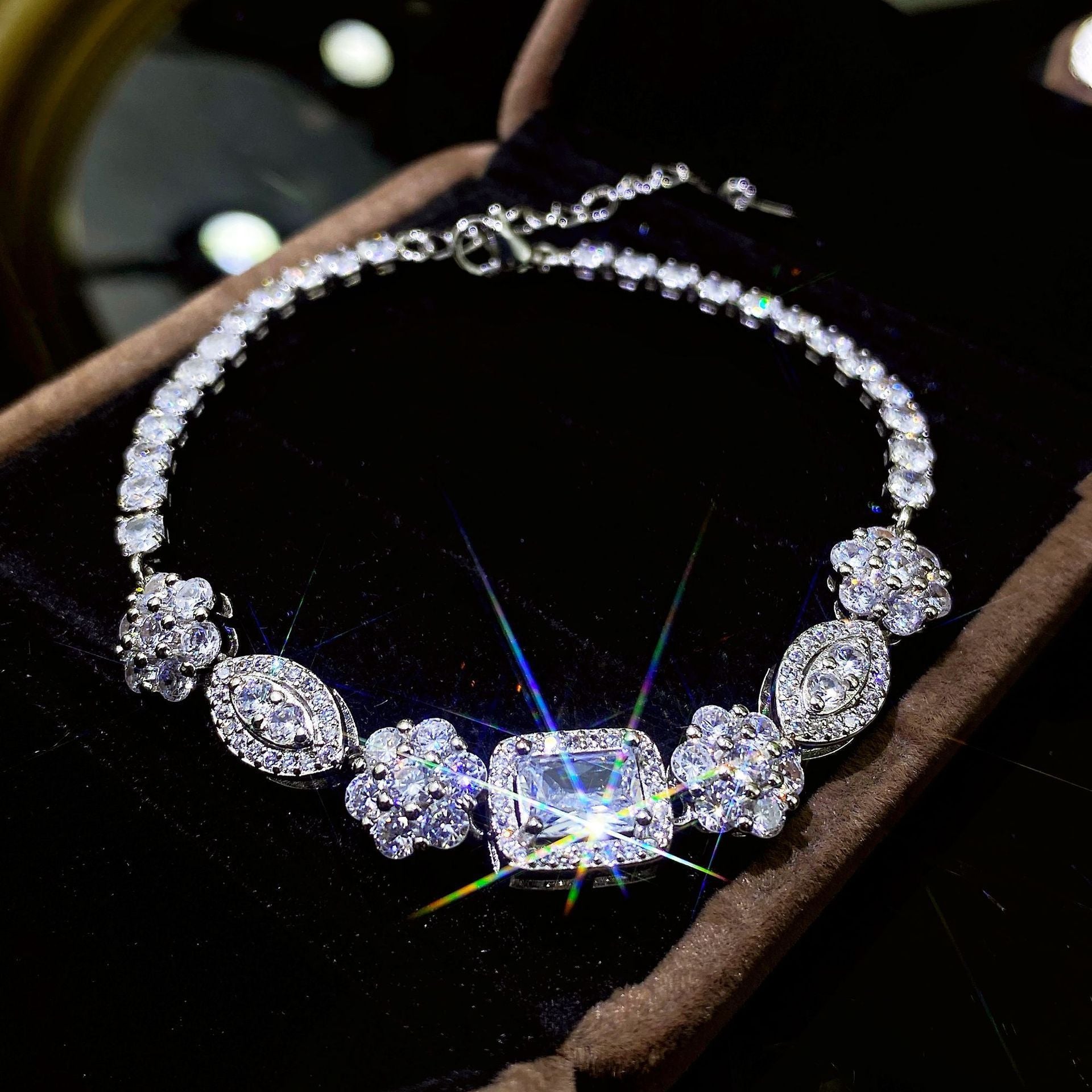 S925 sterling silver diamond plated women's bracelet