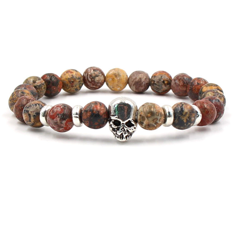 8mm Natural White Turquoise Agate Stone Stretch Bracelet for Men