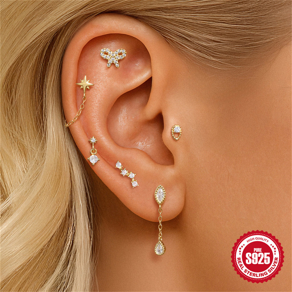 Boucles d’oreilles nœud géométrique en argent sterling S925 avec diamant - NovaShop NovaShop 4 Single Golden Bigbuy