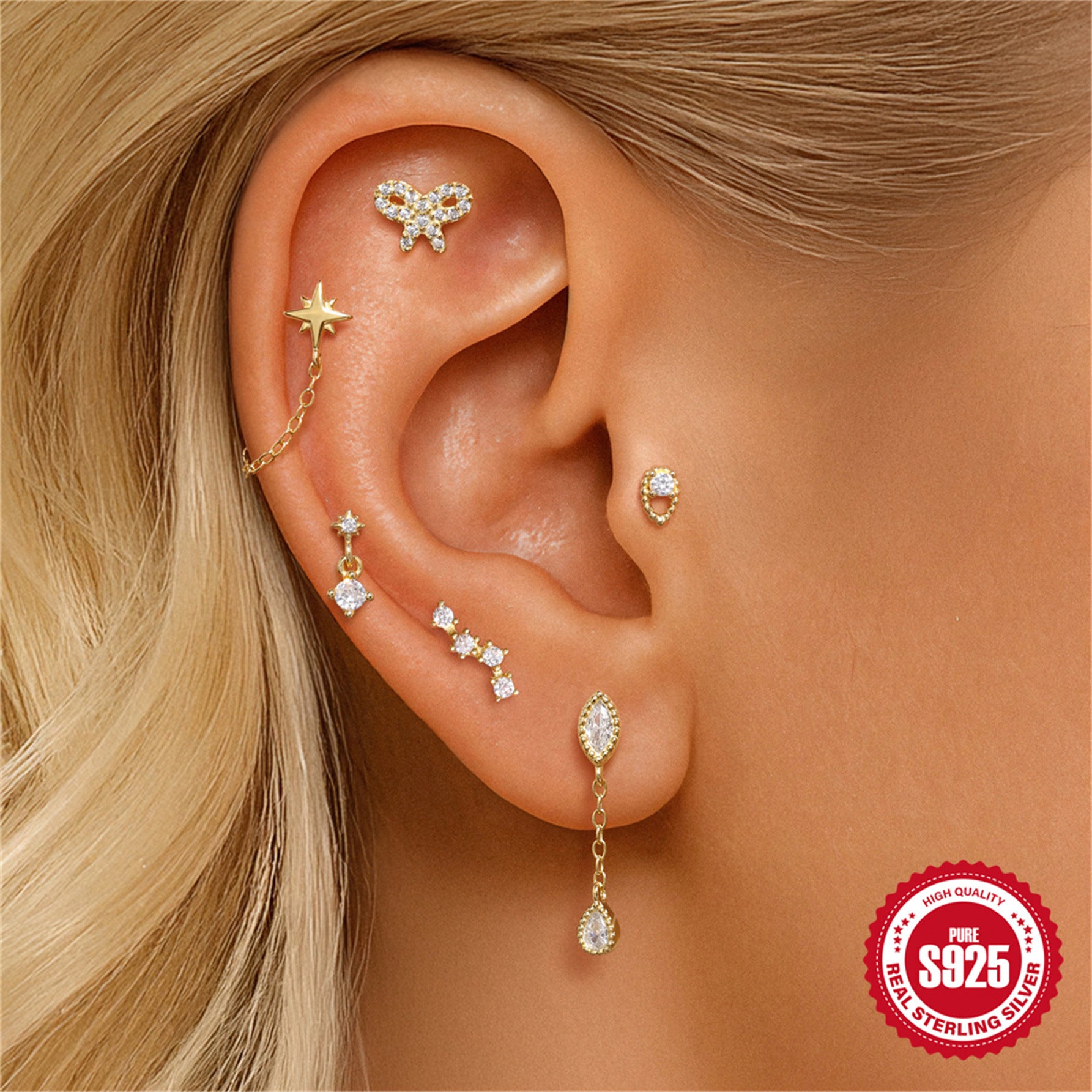 Boucles d’oreilles nœud géométrique en argent sterling S925 avec diamant - NovaShop NovaShop 4 Single Golden Bigbuy