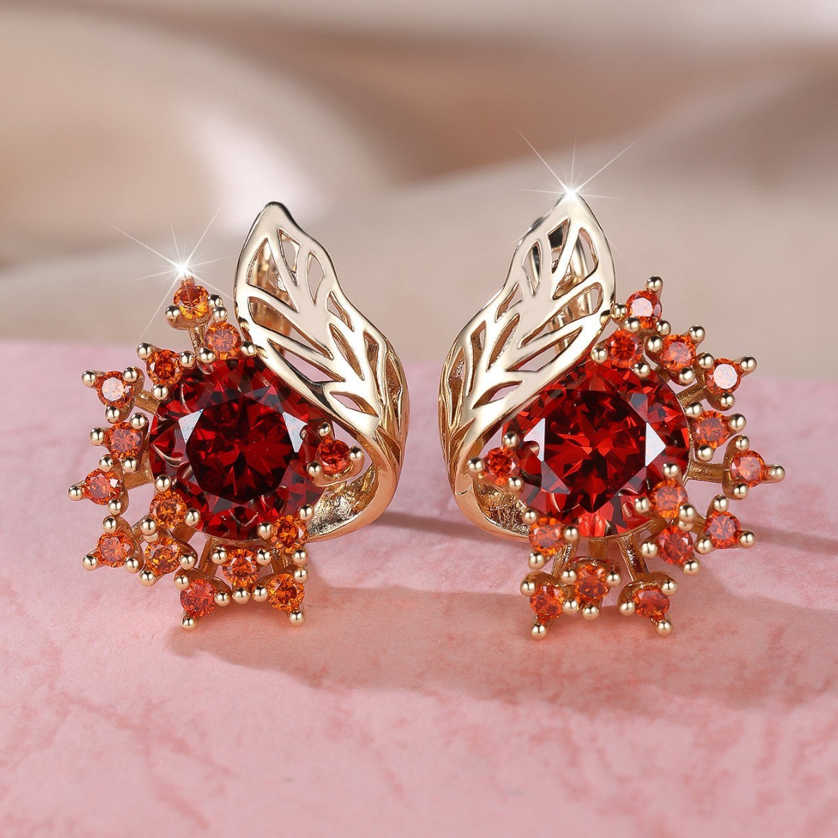 Boucles d’oreilles rondes fleurs plume en zircon - NovaShop NovaShop Black Diamond / Rose gold Bigbuy