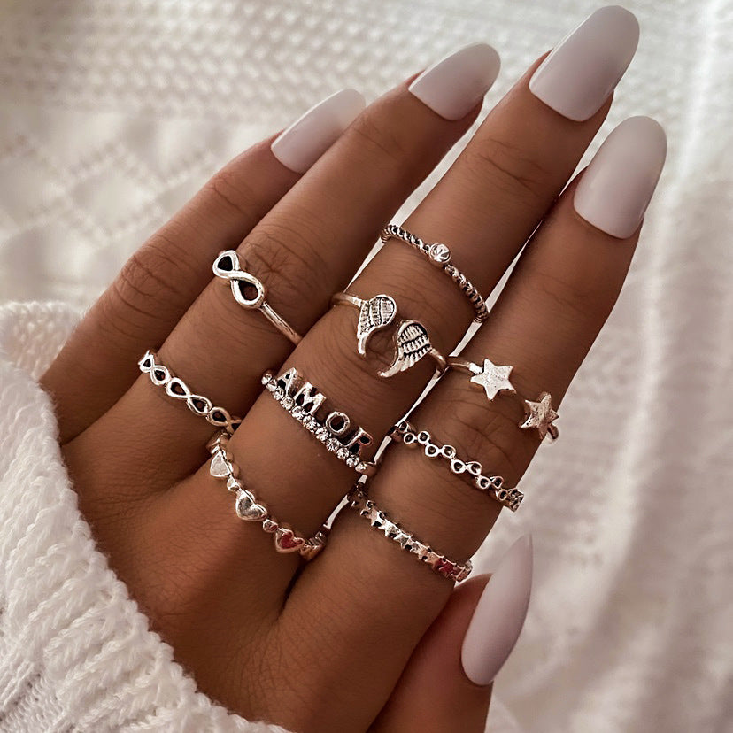 Fashionable butterfly and snake ring combination