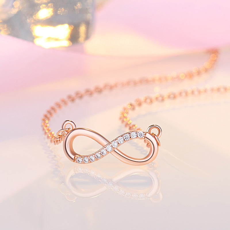Japanese and Korean Sweet Art Style Micro Rhinestone Figure 8 Shape Clavicle Necklace