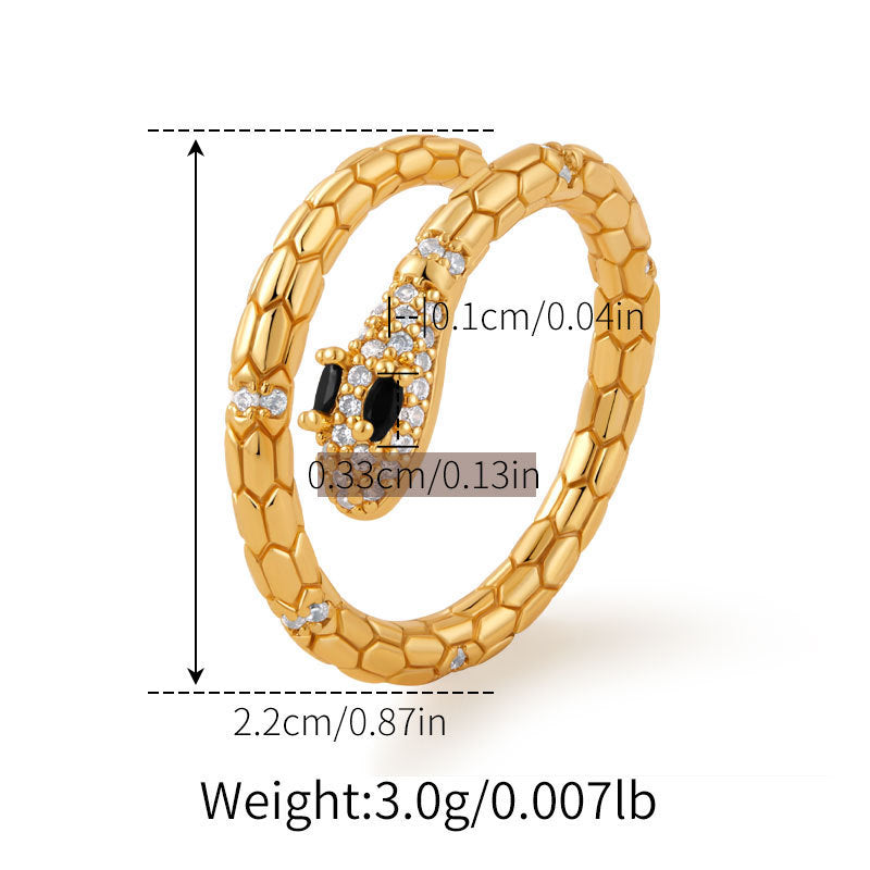 Adjustable snake ring in 18K gold plated copper, color retention