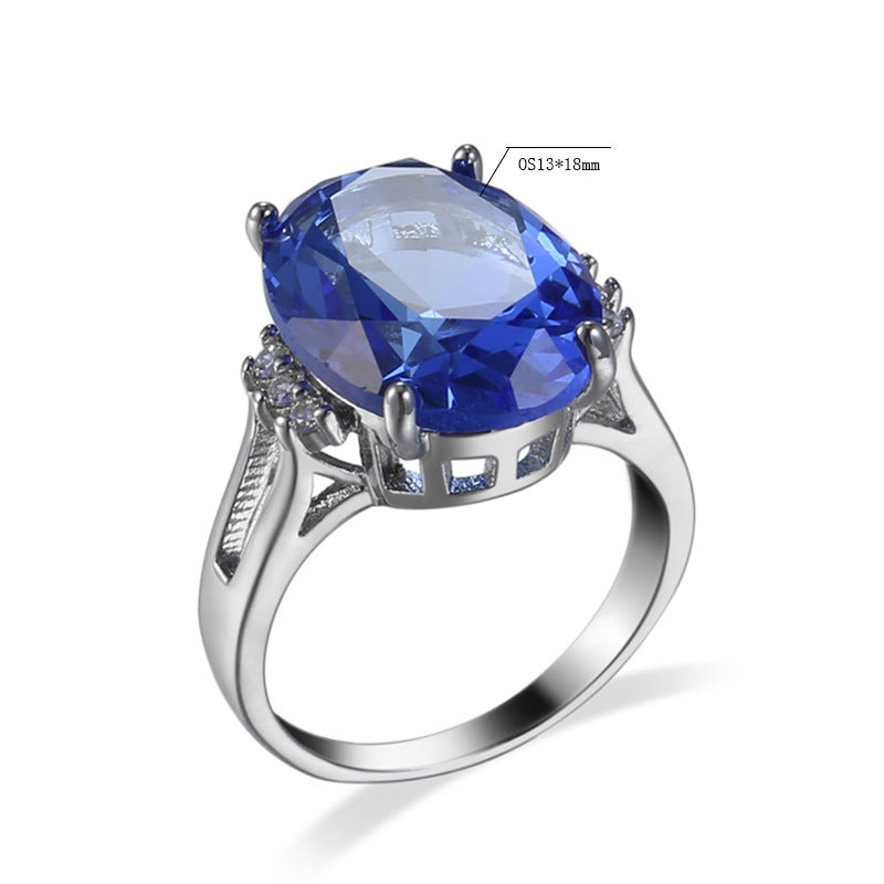 Geometric Design and Retro Style Unisex Blue Black Zircon Decorative Ring