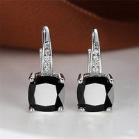 Korean style zircon inlaid square hook earrings