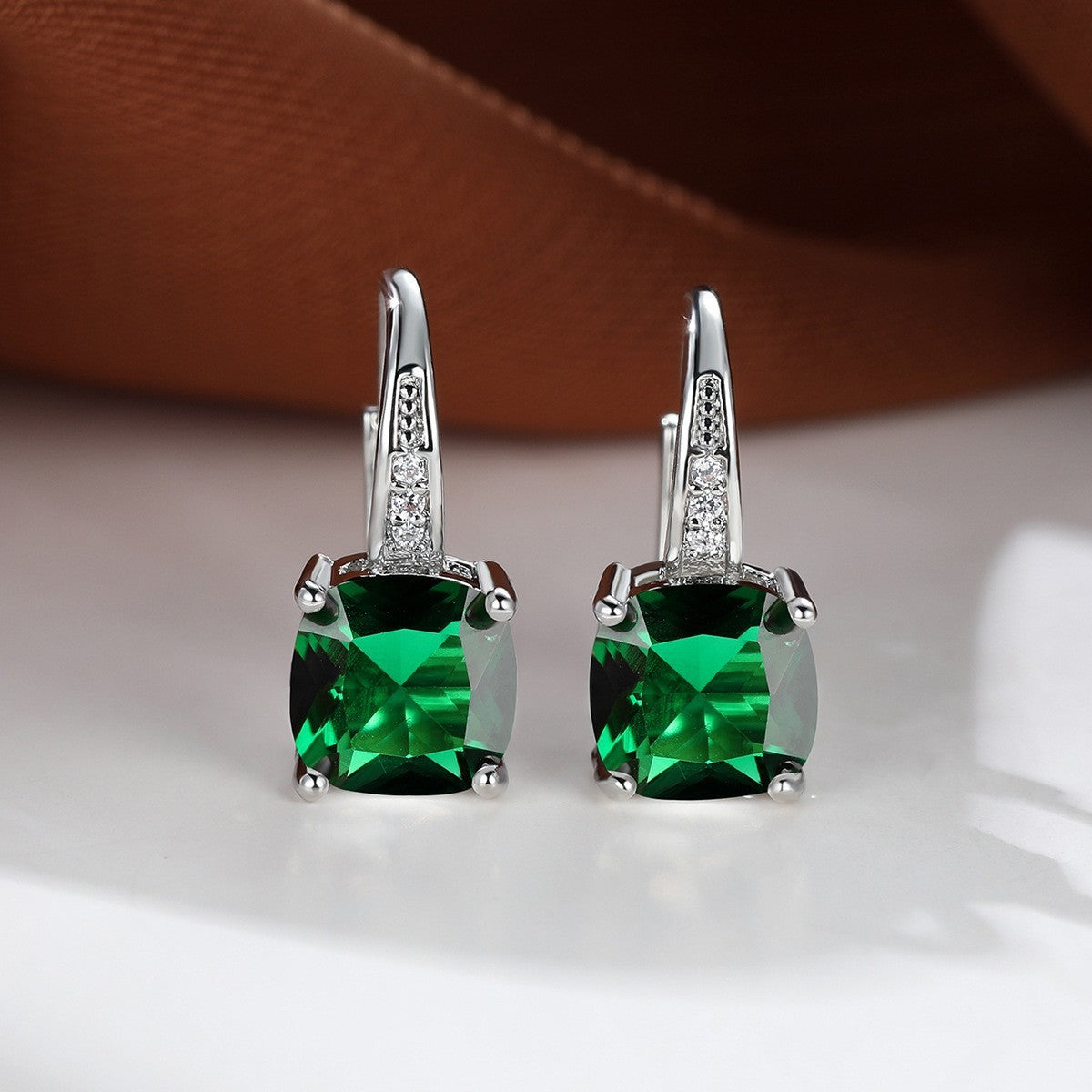 Korean style zircon inlaid square hook earrings
