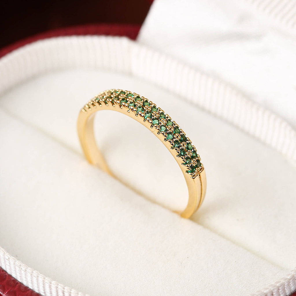 Elegant Simple Copper Ring with Inlaid Colorful Zircon