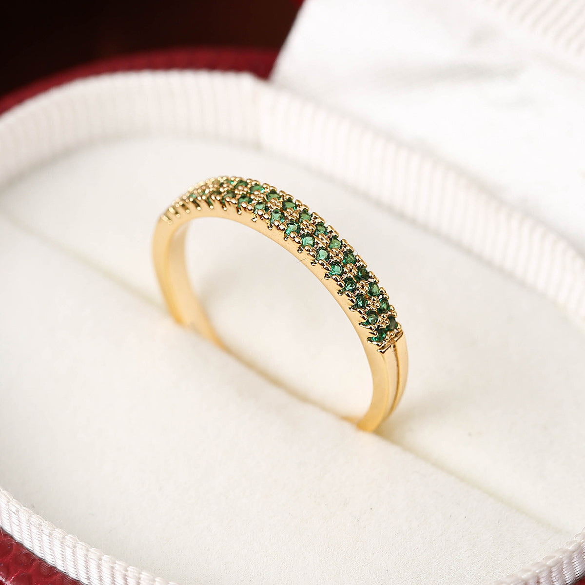 Elegant Simple Copper Ring with Inlaid Colorful Zircon