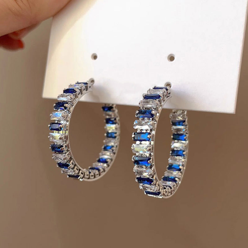 Large geometric quadrilateral hoop earrings with zircons