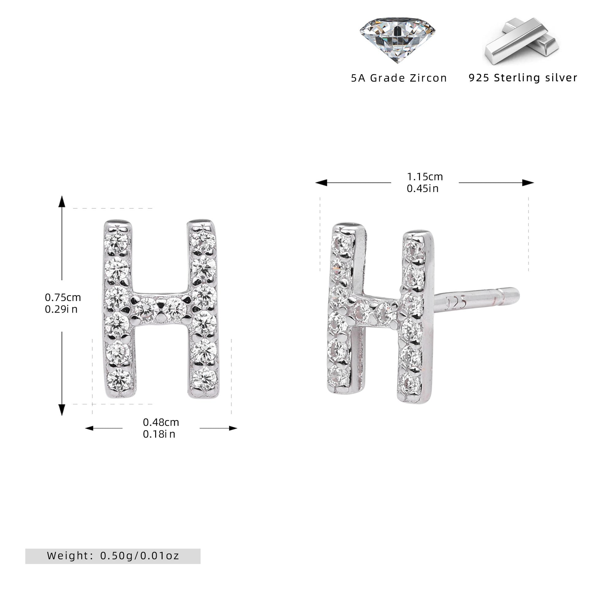 Boucles d’oreilles puces élégantes pour femmes avec lettres - NovaShop NovaShop Platinum H / 925 Silver Bigbuy
