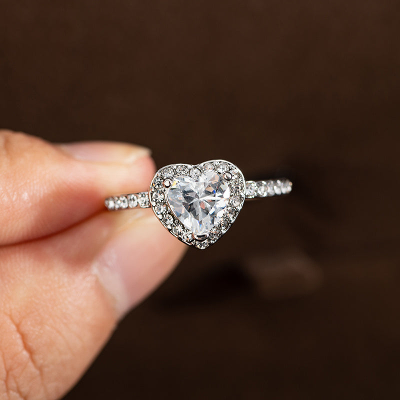 Women's White Copper Wedding Ring with Crystal Heart - Christmas Style