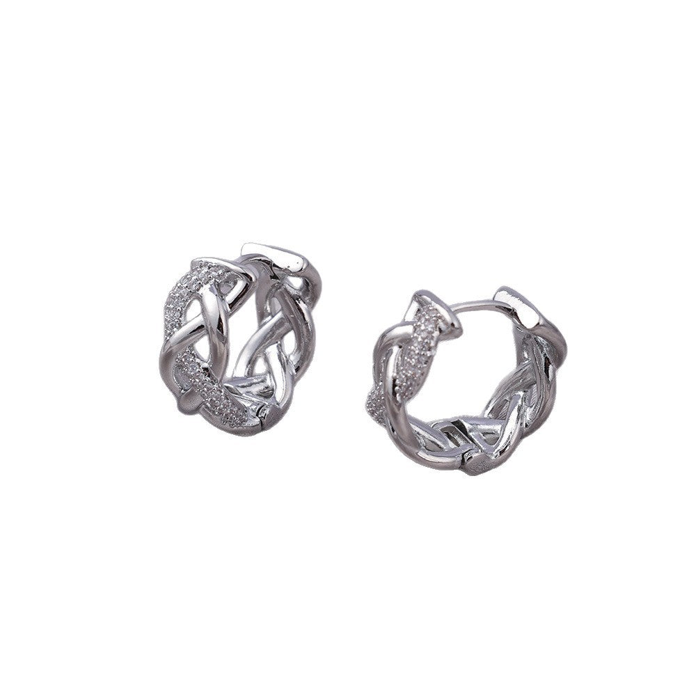 Micro-zircon, woven, twisted, gold-plated, lightweight, luxurious and high-end stud earrings
