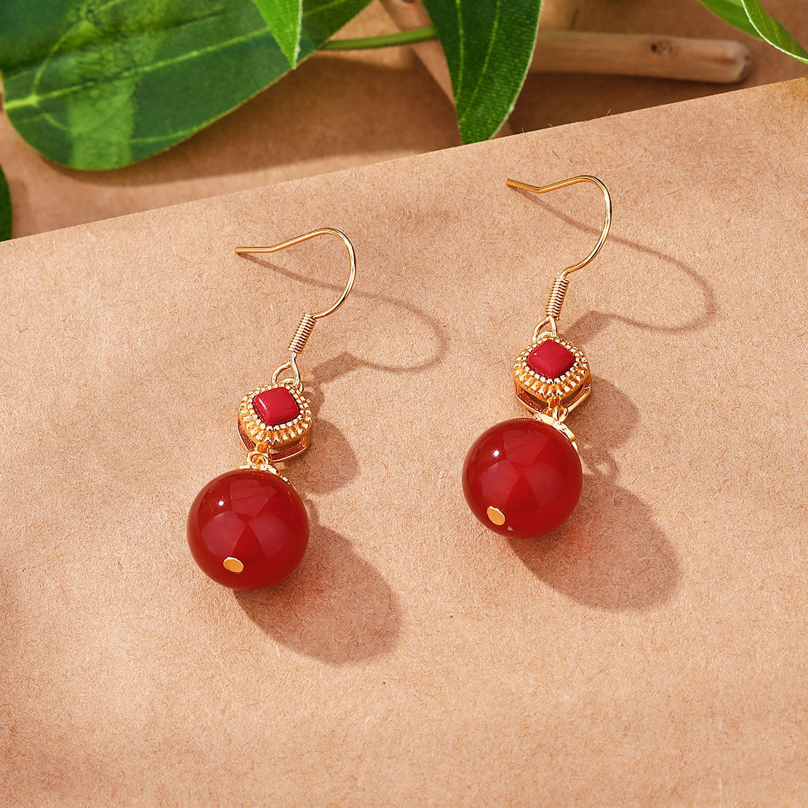Elegant Southern Red Jasper Earrings with Round Beads