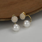 Boucles d’oreilles pendantes boule florale avec perle, élégantes - NovaShop NovaShop Gold Bigbuy