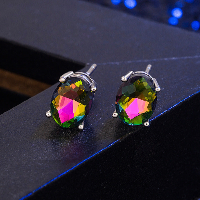 Boucles d’Oreilles Clous Ovales avec Pierres Colorées pour Femme