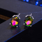 Boucles d’Oreilles Clous Ovales avec Pierres Colorées pour Femme