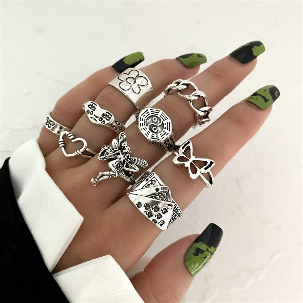 Fashionable butterfly and snake ring combination