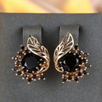 Boucles d’oreilles rondes fleurs plume en zircon - NovaShop NovaShop Black Diamond / Rose gold Bigbuy