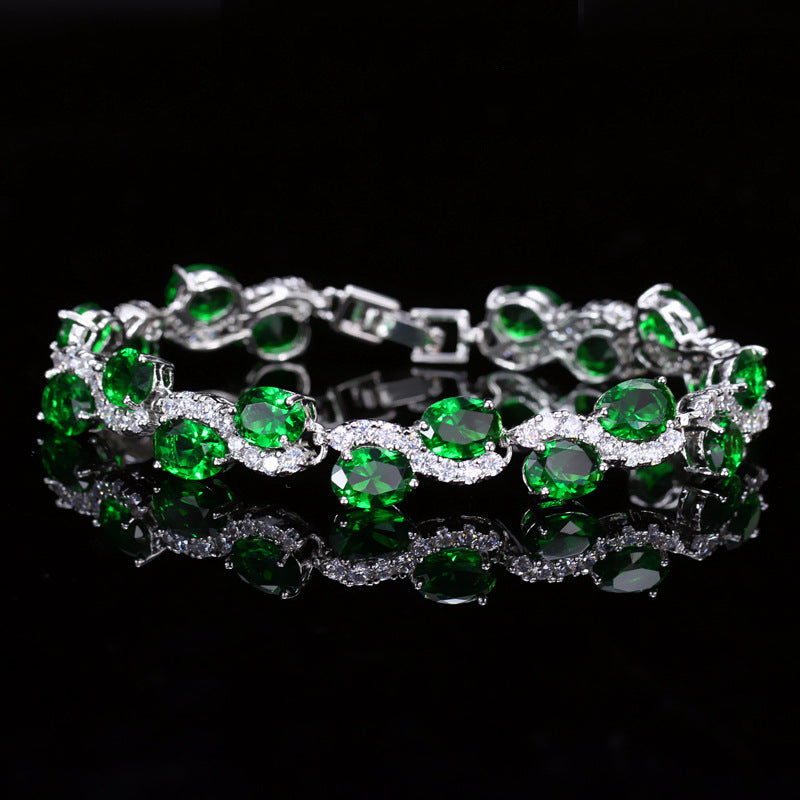 Bracelet en placage cuivre couleur or blanc véritable 18K avec zircon - NovaShop NovaShop Green Bigbuy
