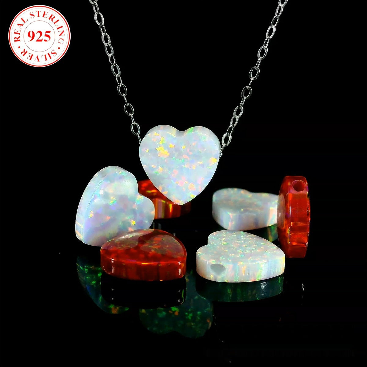 Heart-shaped opal pendant necklace for women