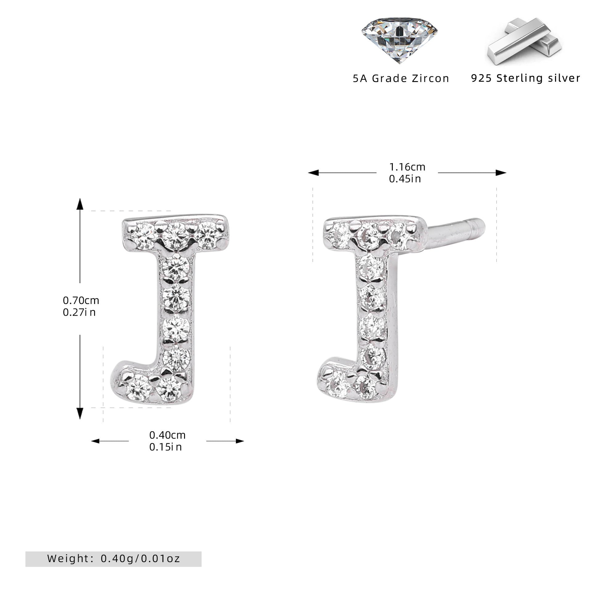 Boucles d’oreilles puces élégantes pour femmes avec lettres - NovaShop NovaShop Platinum J / 925 Silver Bigbuy