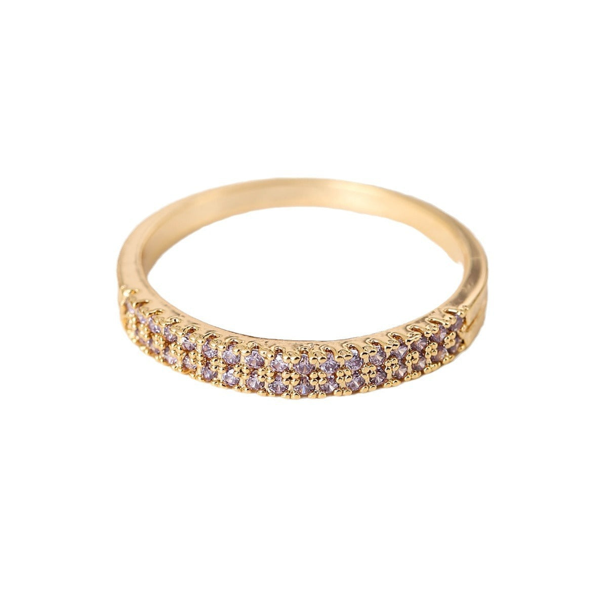 Elegant Simple Copper Ring with Inlaid Colorful Zircon