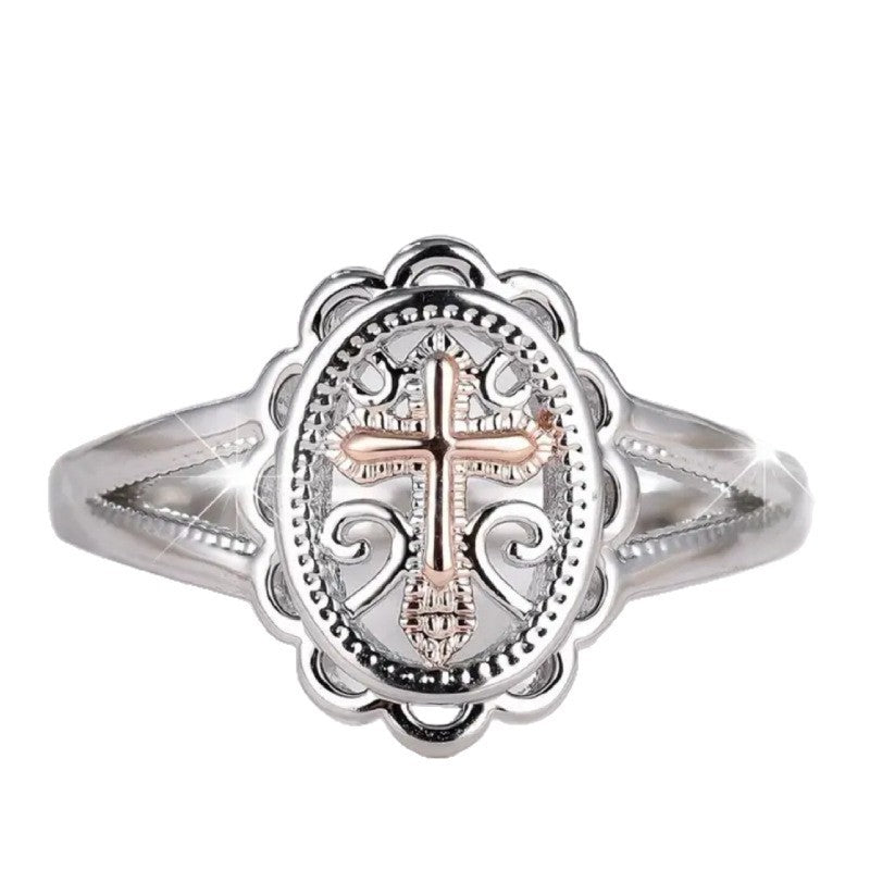 Personalized Ring for Women with Cross and Lace