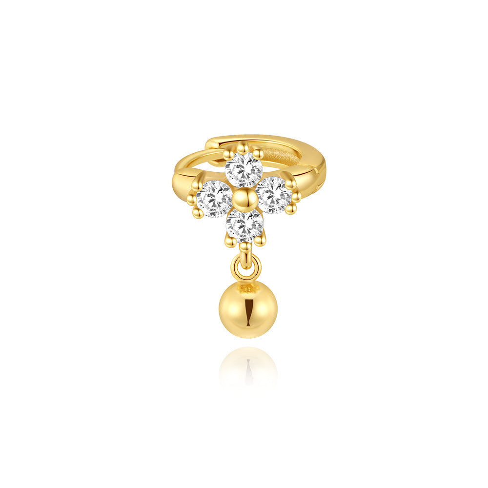 S925 Sterling Silver Clover Flower Diamond Ear Clip
