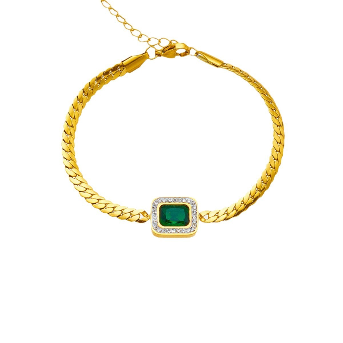 Bracelet femme en acier titanium avec zircons verts – Élégance et durabilité - NovaShop NovaShop Gold Bigbuy