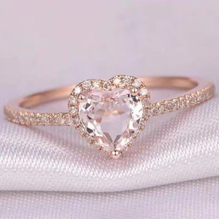 Women's White Copper Wedding Ring with Crystal Heart - Christmas Style