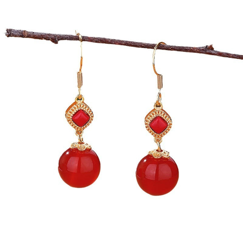 Elegant Southern Red Jasper Earrings with Round Beads