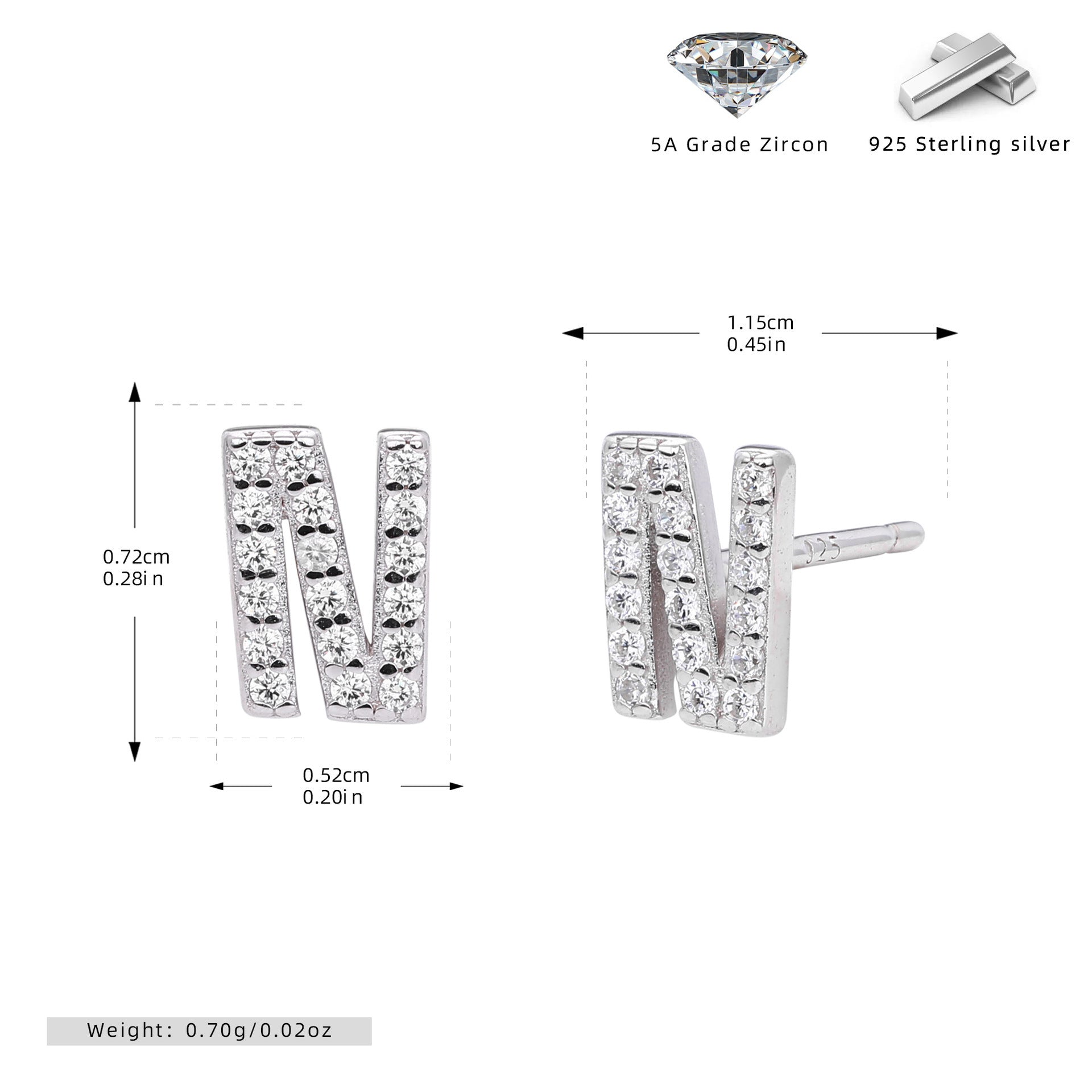 Boucles d’oreilles puces élégantes pour femmes avec lettres - NovaShop NovaShop Platinum N / 925 Silver Bigbuy