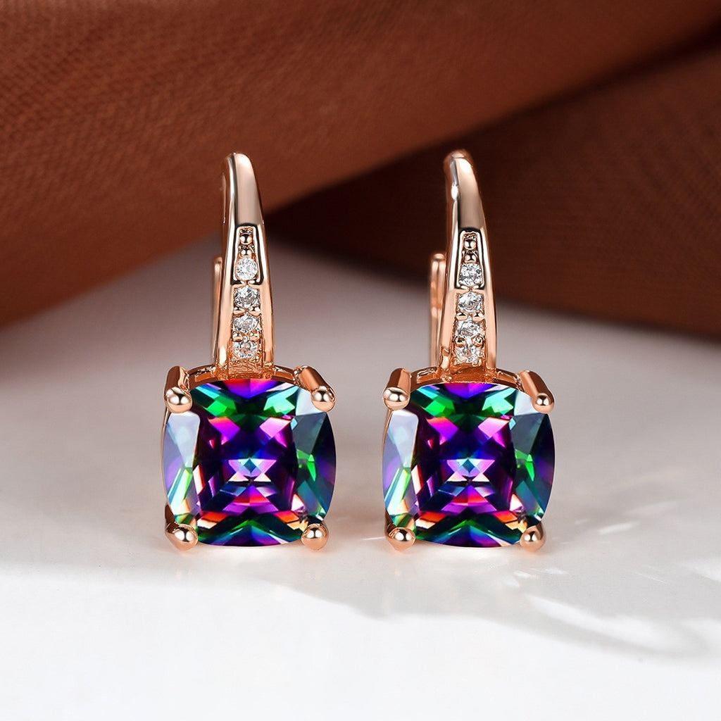 Korean style zircon inlaid square hook earrings
