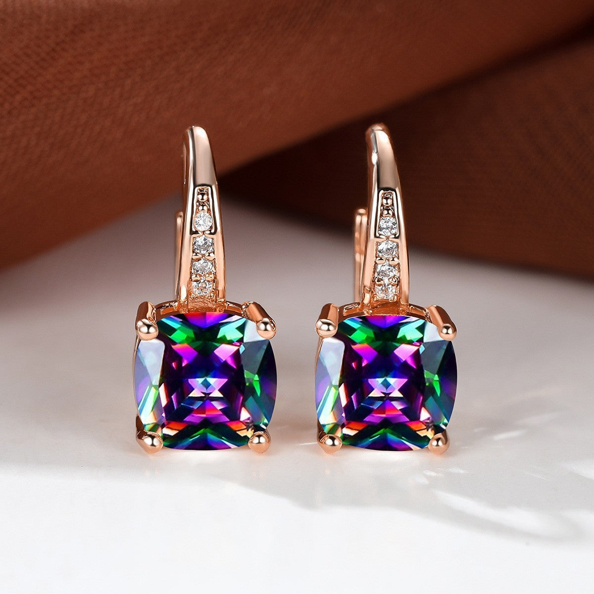Korean style zircon inlaid square hook earrings