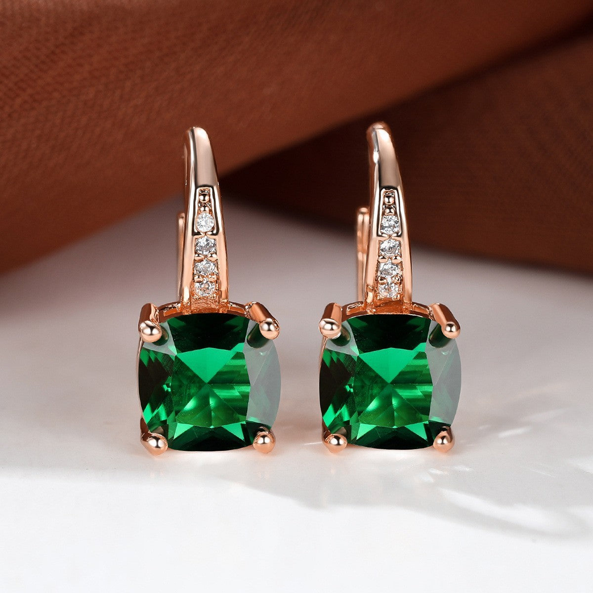 Korean style zircon inlaid square hook earrings