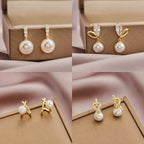 Geometric 925 silver earrings with zircon cross and heart and pearl
