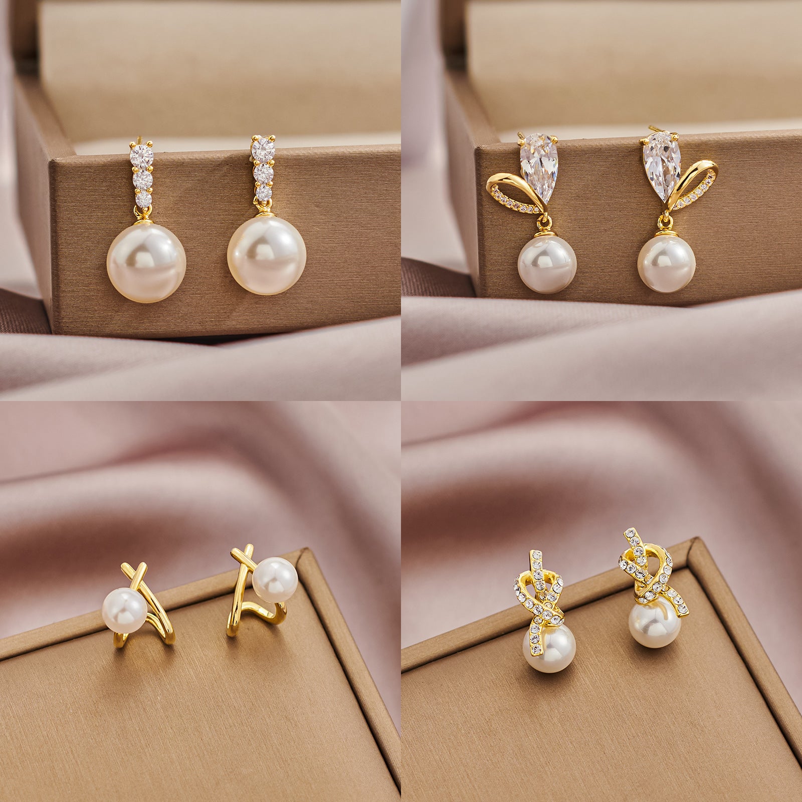 Geometric 925 silver earrings with zircon cross and heart and pearl