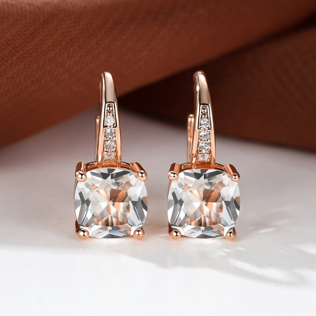 Korean style zircon inlaid square hook earrings