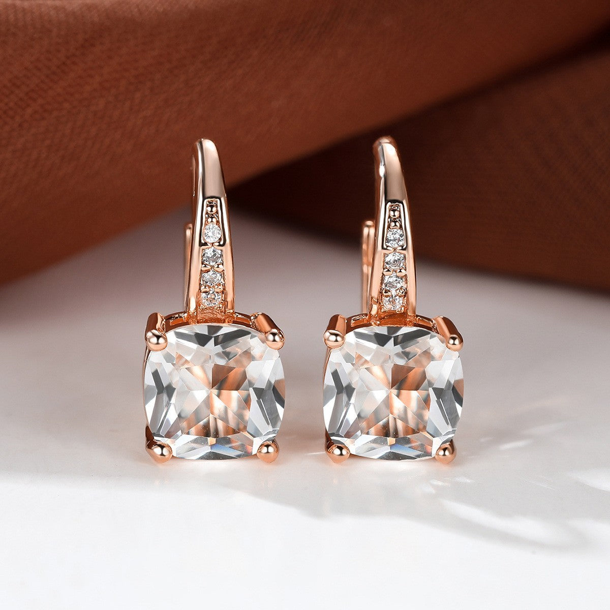 Korean style zircon inlaid square hook earrings